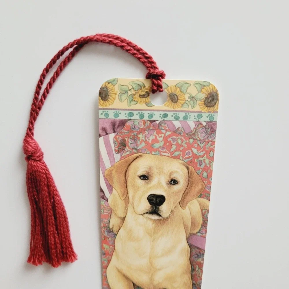 Vintage 90s Dogs Tammy Herriman, Tassel Bookmark, yellow lab, 1996 Artworks DG02